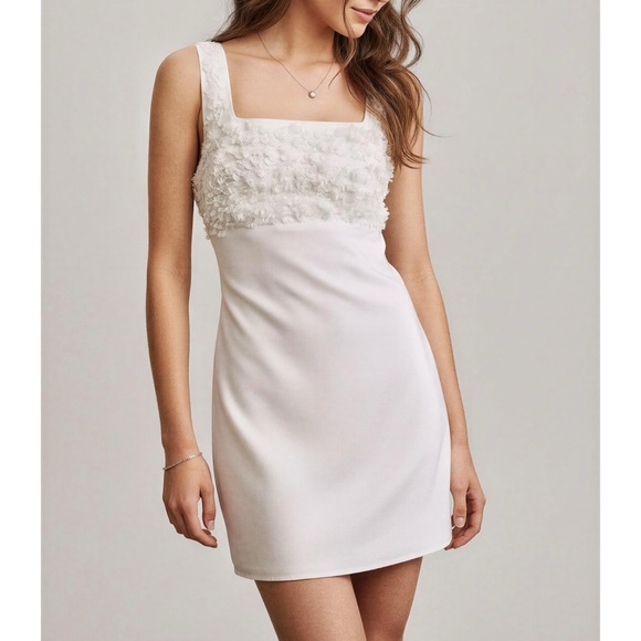 BHLDN Meadow Embellished Square-Neck Mini Dress Ivory 8 (US)